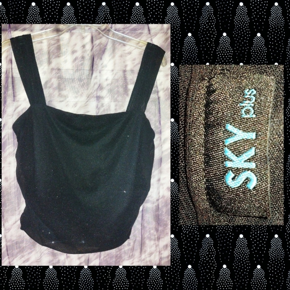Sky Plus brand Black w/Silvery Shimmer Soft Knit Cami Tank Top Sz Medium